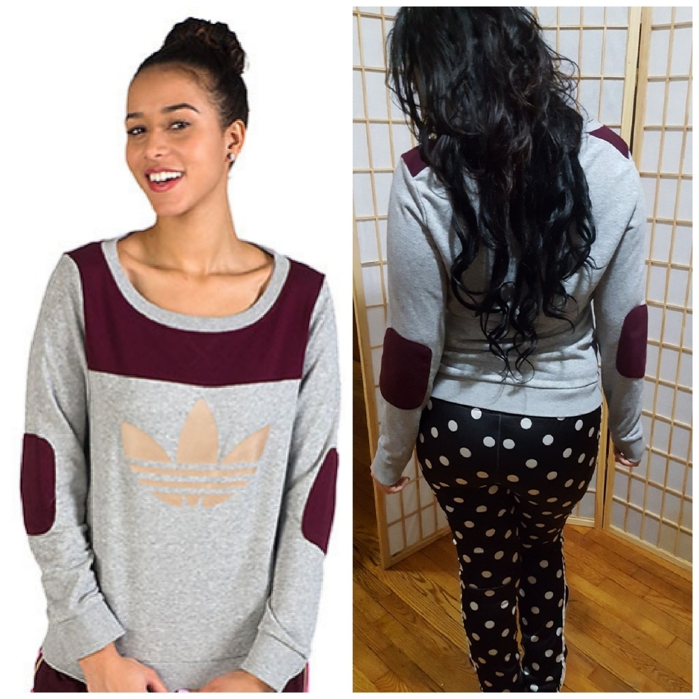 adidas Women's Gray and Burgundy Crewneck Sweater